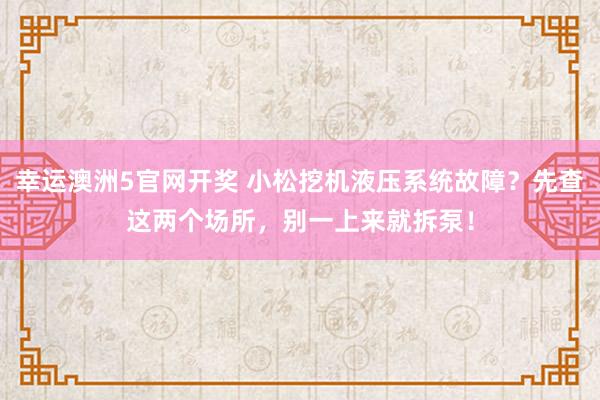 幸运澳洲5官网开奖 小松挖机液压系统故障？先查这两个场所，别一上来就拆泵！